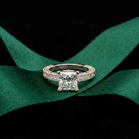 2.35 Ct Princess Cut Moissanite Antique Detail Ring White