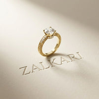 2.20 Ct Round Cut Moissanite Artisan Engraved Ring Gold