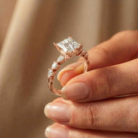 2.10 Ct Princess Cut Moissanite Antique Inspired Ring Rose Gold