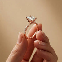 1.70 Ct Emerald Cut Moissanite Pavé Cathedral Ring Rose Gold