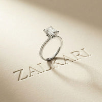 1.70 Ct Emerald Cut Moissanite Pavé Cathedral Ring White