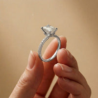 1.70 Ct Emerald Cut Moissanite Pavé Cathedral Ring White