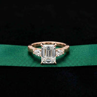 2.50 Ct Emerald Cut Moissanite Milgrain Vintage Ring Rose Gold