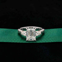 2.50 Ct Emerald Cut Moissanite Milgrain Vintage Ring White