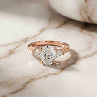 2.15 Ct Oval Cut Moissanite Heirloom Pear Accent Ring Rose Gold