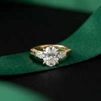 2.15 Ct Oval Cut Moissanite Heirloom Pear Accent Ring Gold