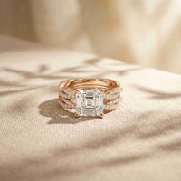 3.25 Ct Asscher Cut Moissanite Twisted Pave Ring Rose Gold