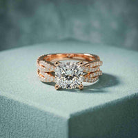 3.25 Ct Cushion Cut Moissanite Interwoven Pavé Ring Rose Gold