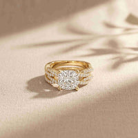 3.25 Ct Cushion Cut Moissanite Interwoven Pavé Ring Gold