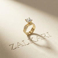 3.25 Ct Cushion Cut Moissanite Interwoven Pavé Ring Gold
