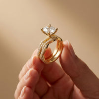 3.25 Ct Cushion Cut Moissanite Interwoven Pavé Ring Gold