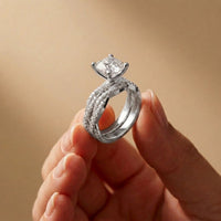 3.25 Ct Cushion Cut Moissanite Interwoven Pavé Ring White