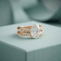 3.25 Ct Oval Cut Moissanite Sculpted Pavé Ring