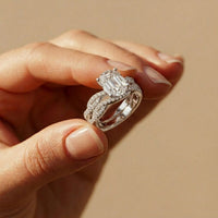 3.25 Ct Oval Cut Moissanite Sculpted Pavé Ring