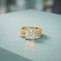 3.25 Ct Princess Cut Moissanite Crossover Pavé Ring