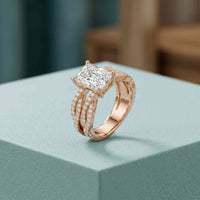 3.25 Ct Radiant Cut Moissanite Sculpted Pavé Ring