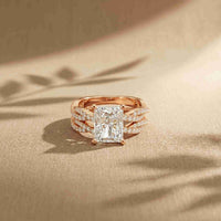 3.25 Ct Radiant Cut Moissanite Sculpted Pavé Ring