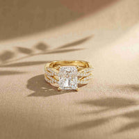 3.25 Ct Radiant Cut Moissanite Sculpted Pavé Ring