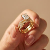 3.25 Ct Radiant Cut Moissanite Sculpted Pavé Ring