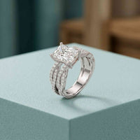 3.25 Ct Radiant Cut Moissanite Sculpted Pavé Ring