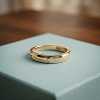 0.07 Ct Round Cut Solitaire Band Moissanite Ring
