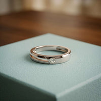 0.07 Ct Round Cut Solitaire Band Moissanite Ring