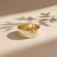 0.25 Ct Round Cut Moissanite Geometric Band Ring