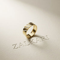 0.25 Ct Round Cut Moissanite Geometric Band Ring