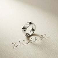 0.25 Ct Round Cut Moissanite Geometric Band Ring