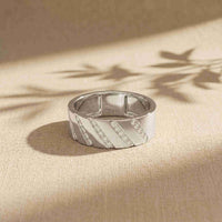 0.25 Ct Round Cut Moissanite Geometric Band Ring