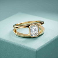 1 Ct Emerald Cut Moissanite Bezel Split Shank Ring