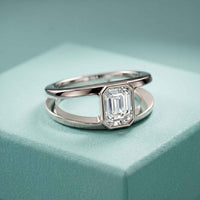 1 Ct Emerald Cut Moissanite Bezel Split Shank Ring