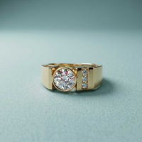 1.20 Ct Round Cut Moissanite Men's Bezel Statement Ring