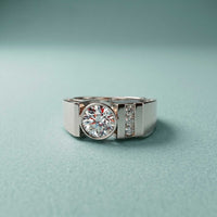 1.20 Ct Round Cut Moissanite Men's Bezel Statement Ring