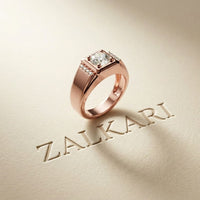 1.10 Ct Round Cut Square Signet Moissanite Ring