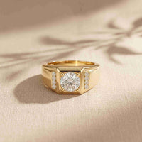 1.10 Ct Round Cut Square Signet Moissanite Ring
