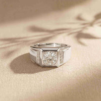 1.10 Ct Round Cut Square Signet Moissanite Ring