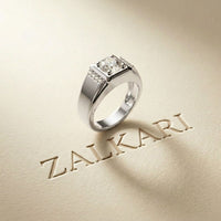 1.10 Ct Round Cut Square Signet Moissanite Ring