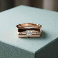 0.25 Ct Princess Cut Geometric Signet Moissanite Ring