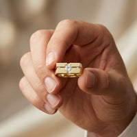 0.25 Ct Princess Cut Geometric Signet Moissanite Ring