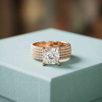 4.25 Ct Cushion Cut Moissanite Multi-Pavé Statement Ring