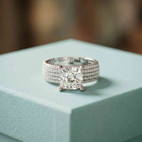 4.25 Ct Cushion Cut Moissanite Multi-Pavé Statement Ring