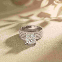 4.25 Ct Cushion Cut Moissanite Multi-Pavé Statement Ring