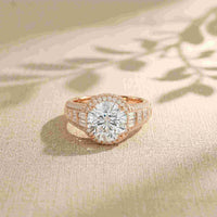 4.05 Ct Round Cut Moissanite Halo Baguette Statement Ring