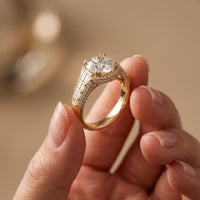 4.05 Ct Round Cut Moissanite Halo Baguette Statement Ring