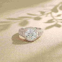 4.05 Ct Round Cut Moissanite Halo Baguette Statement Ring