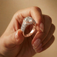 4.05 Ct Cushion Cut Moissanite Halo Baguette Statement Ring
