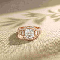 4.05 Ct Cushion Cut Moissanite Halo Baguette Statement Ring