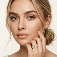 4.05 Ct Cushion Cut Moissanite Halo Baguette Statement Ring