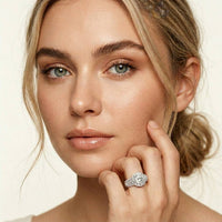 4.05 Ct Cushion Cut Moissanite Halo Baguette Statement Ring